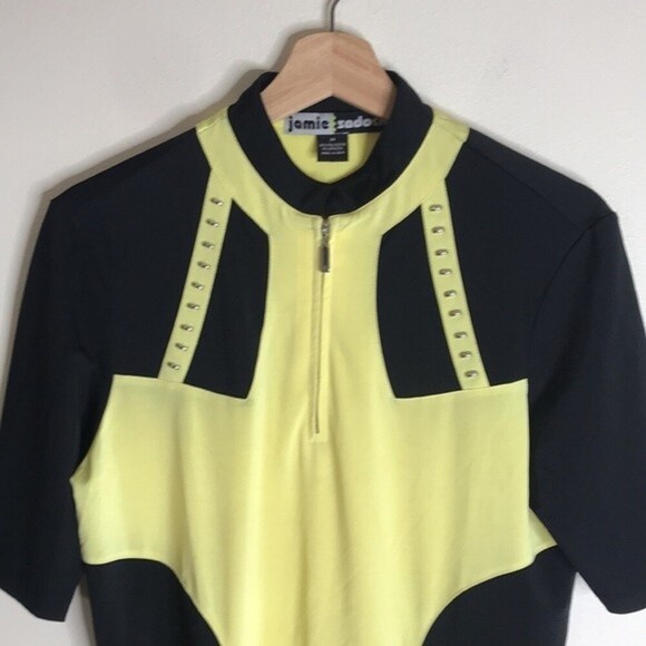 Jamie Sadock Black and Yellow Geometric Quarter Zip Golf Shirt Women's Medium - Picture 3 of 11